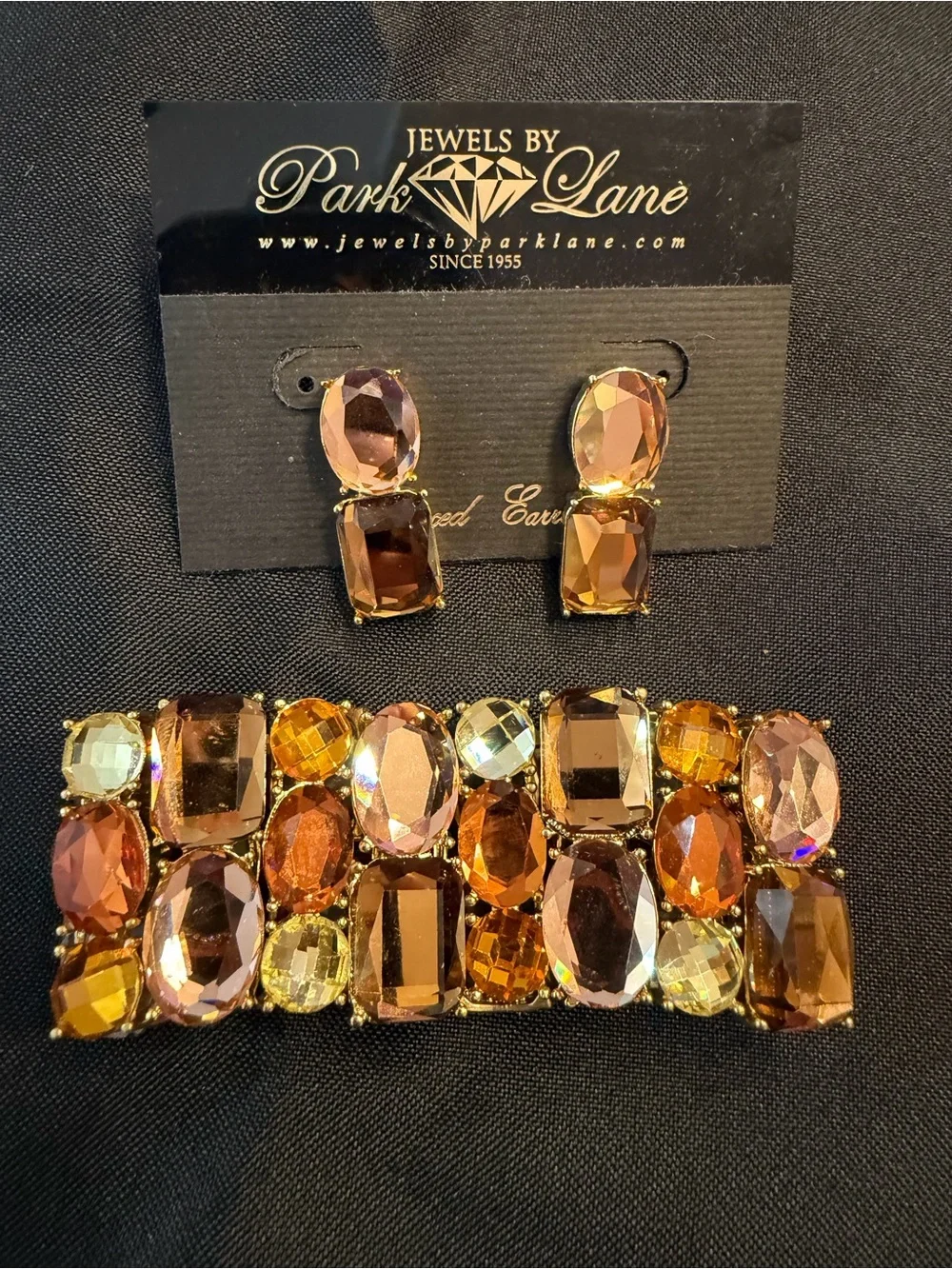 Park Lane Amber Crystal Statement Bracelet & Earrings Set Retired